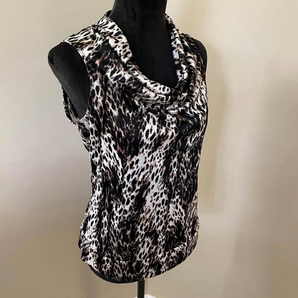 Cowl Neck Animal Print Sleeveless Blouse Size M Alfani Career Statement Chic